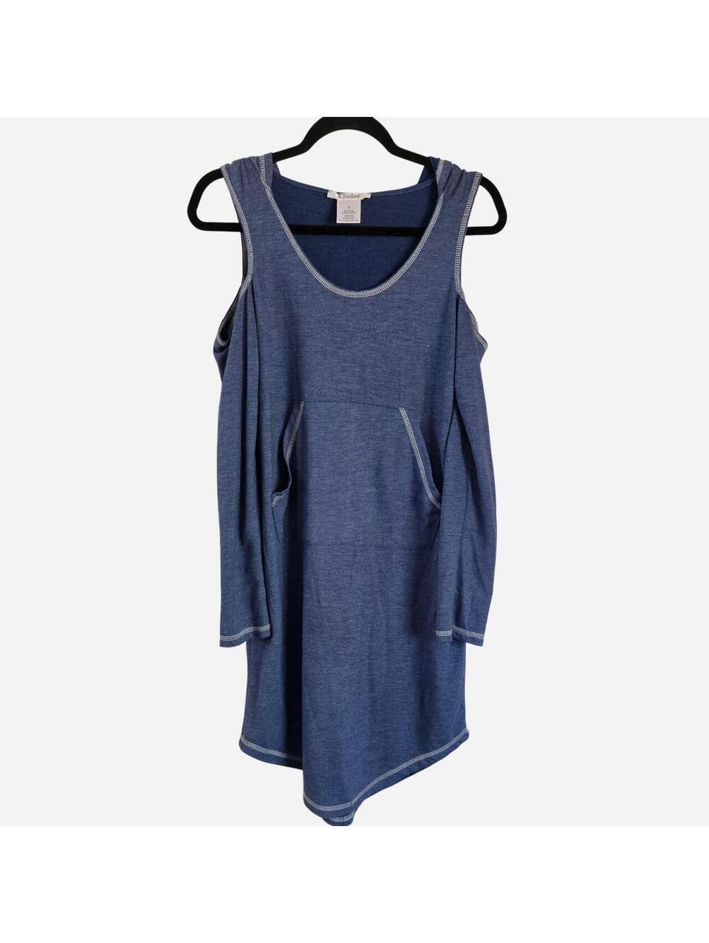 Edgy K. Jordan Blue Cold Shoulder Hooded Long Tunic Top Size Small
